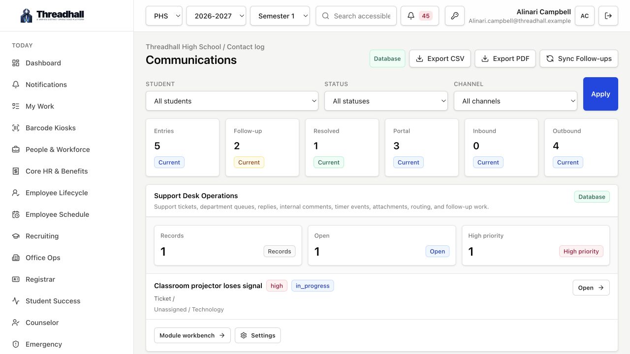 Teaching and learning related Threadhall interface